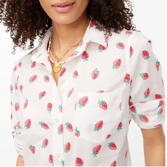 J. Crew Tops - J Crew light weight button down strawberry shirt